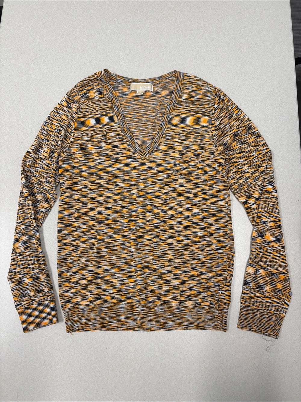 Michael Kors Missoni Multicolor V-Neck Knit Sweater in Yellow, Black & White